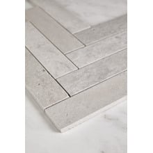 Elias Tumbled Grey Large Herringbone Travertine Mosaic Tile